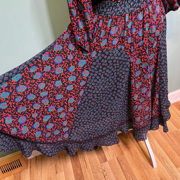 Vintage Western Boho Patchwork Ruffle Midi Dress 8 Gypsy Festival Free Spirit - Picture 13 of 14